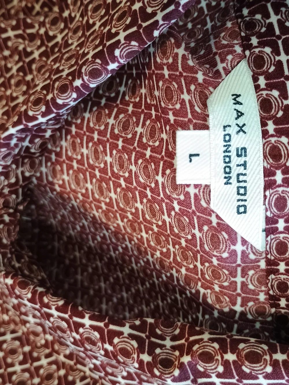Max Studio Burgundy Geometric Button-Front Blouse - Picture 6 of 8